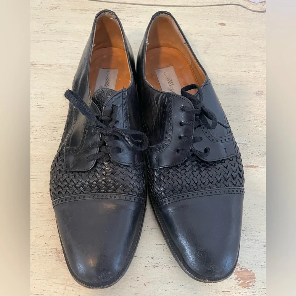 Mezlan Woven Leather Cancun Cap Toe Oxford Shoes in‎ Black Size 8 1/2 M